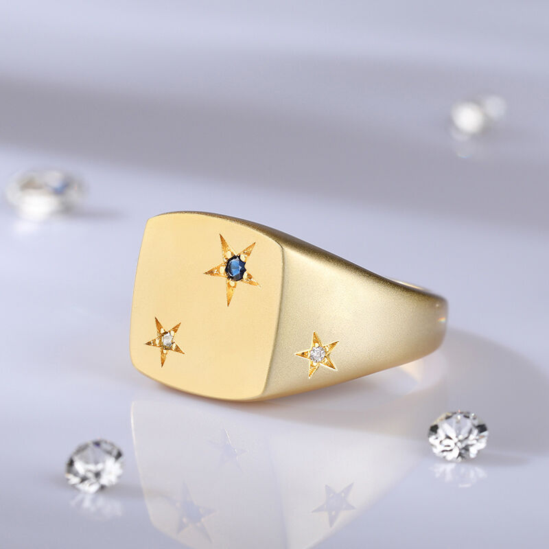 Jeulia Star Square Signet Sterling Silver Ring