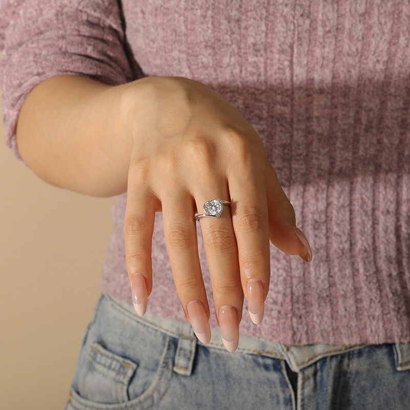 Jeulia Curly Heart Engagement Ring Bypass Round Cut Sterling Silver