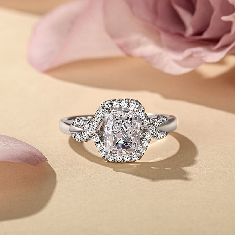 Jeulia Anillo de Compromiso con Halo Infinito Corte Radiante de Plata Esterlina