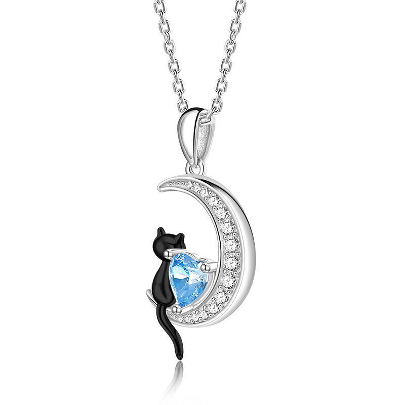 Jeulia Luna Astra Moon Black Cat Necklace with Birthstone