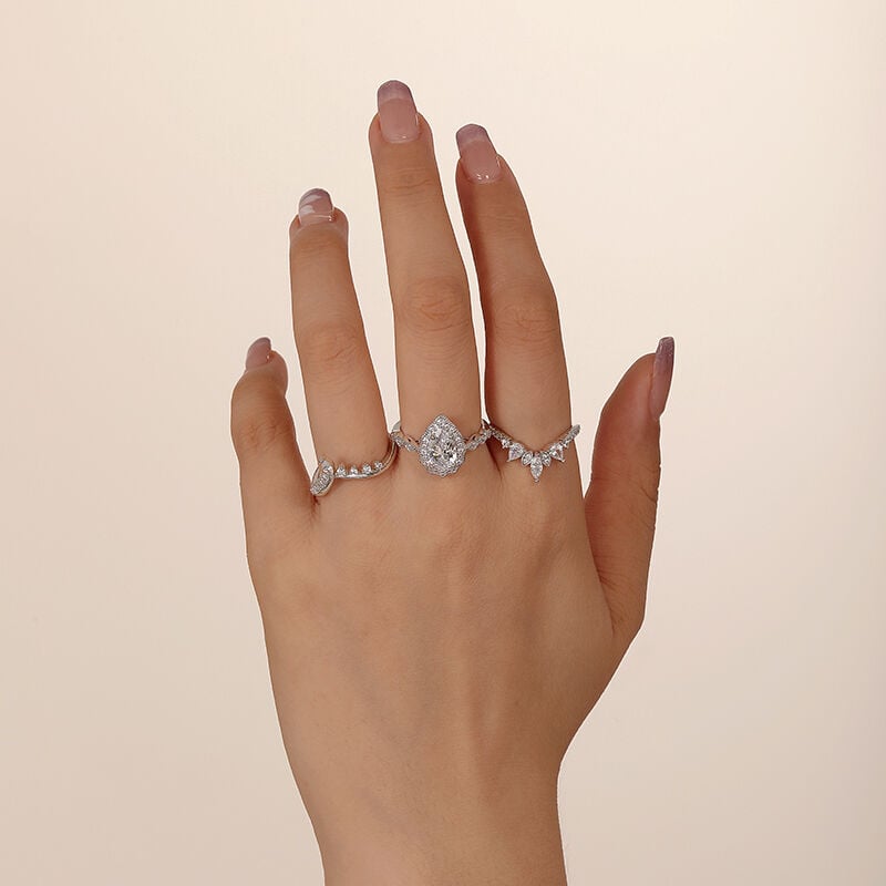 Jeulia Vintage Halo Pear Bridal Set with Enhancer Sterling Silver