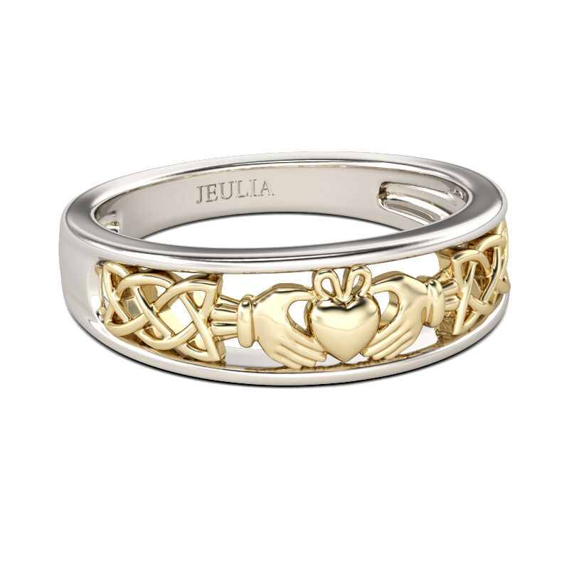 Jeulia Two Tone Claddagh Sterling Silver Women's Band
