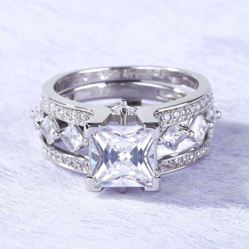 Jeulia Geometrical Princess Cut Sterling Silver Ring Set