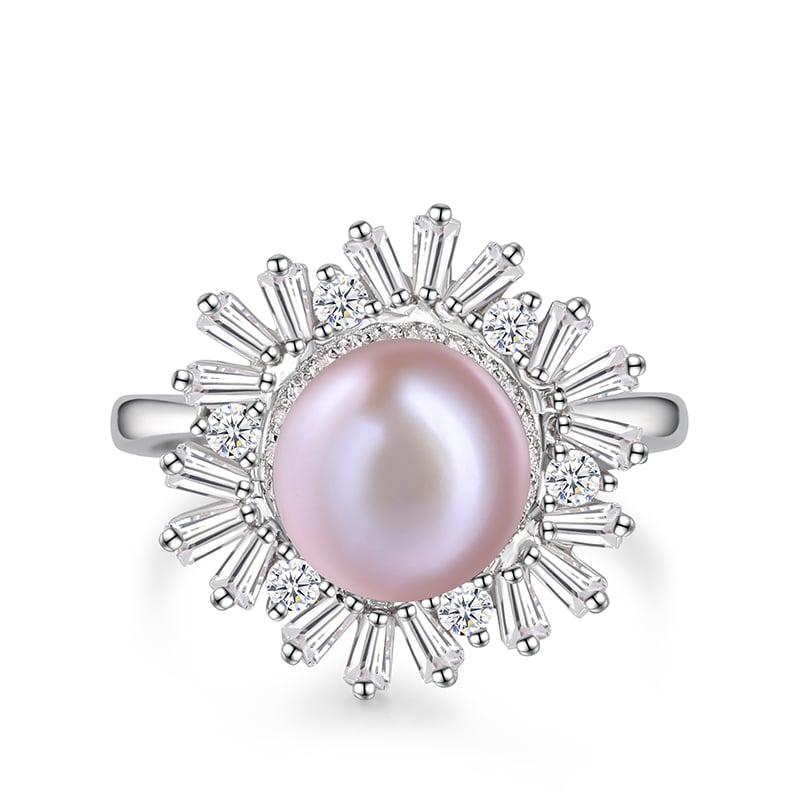 Jeulia Snowflake Design Pearl Sterling Silver Open Ring