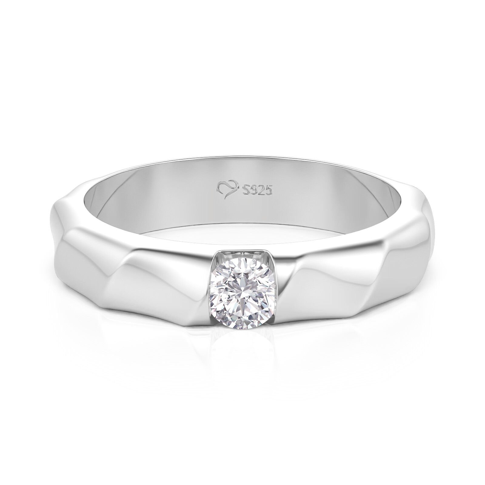 Jeulia Simple Solitaire Twisted Ribbon Men's Ring