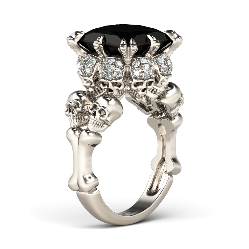 Jeulia Vintage Princess Cut Sterling Silver Skull Ring
