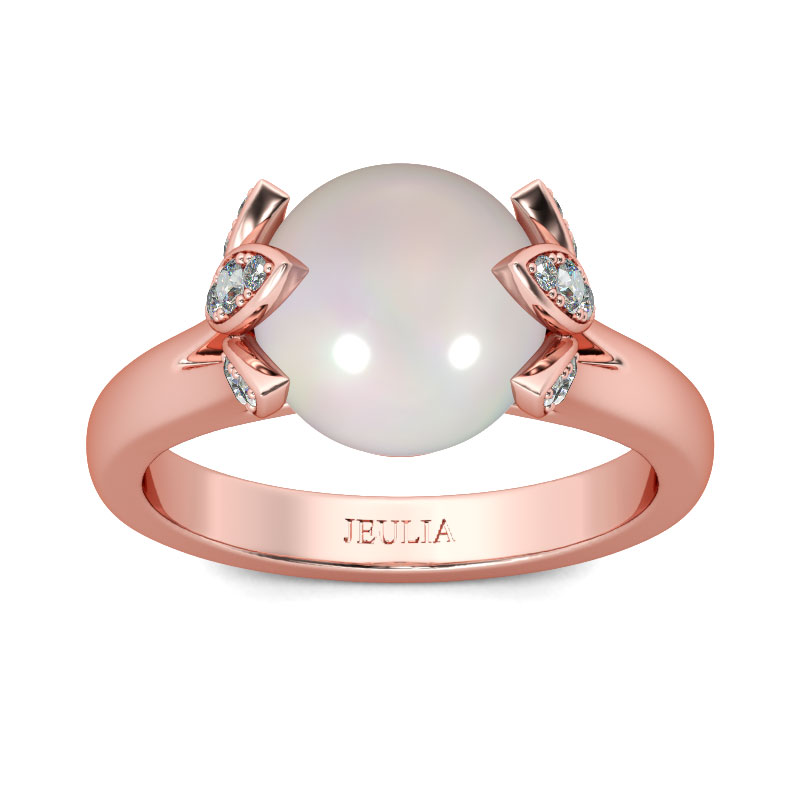 Jeulia Rose Gold Tone Cultured Pearl Sterling Silver Ring
