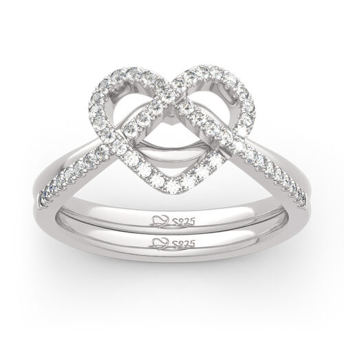 Jeulia Now Forever Twist Heart Sterling Silver Ring Set Jeulia Jewelry