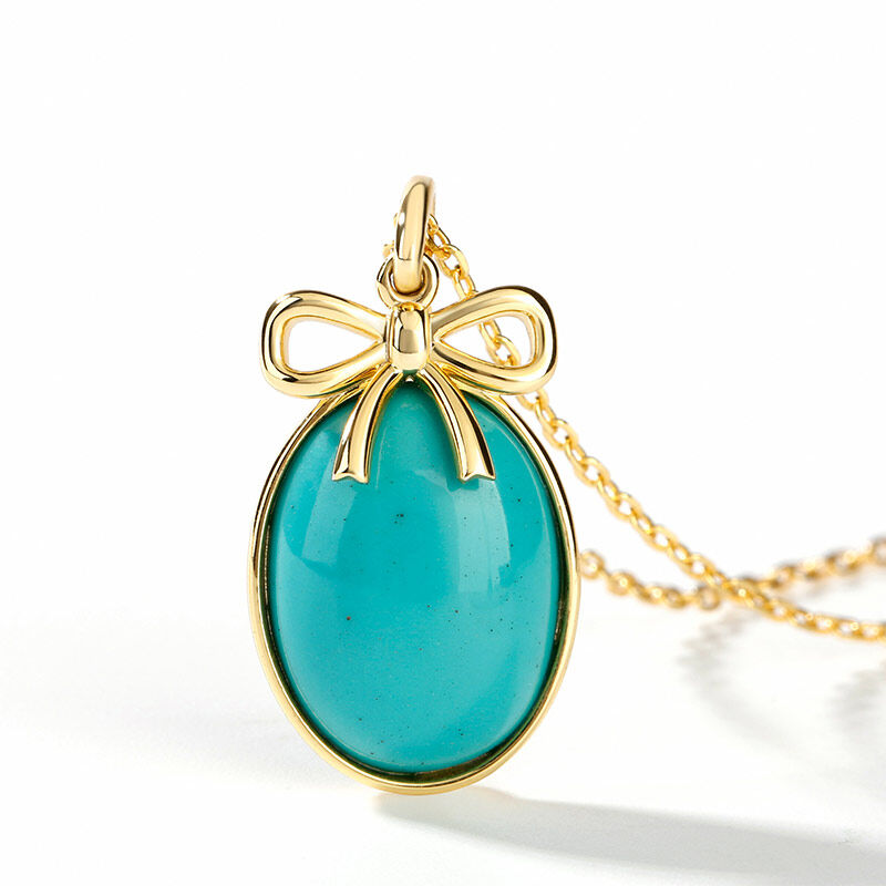 Jeulia Bow-knot Design Turquoise Pendant Sterling Silver Necklace