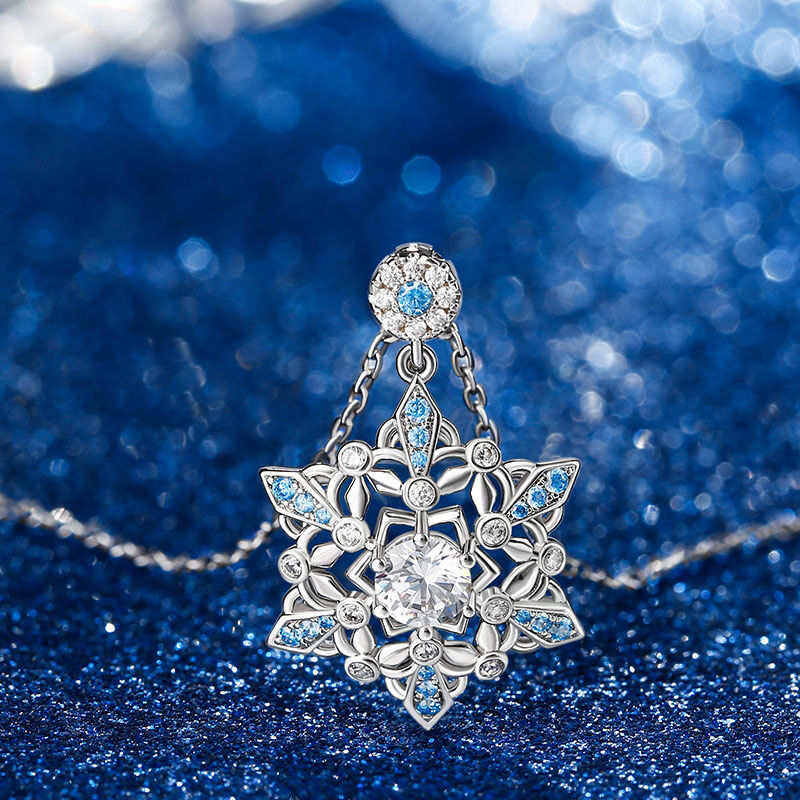 Jeulia "Snow Princess" Snowflake Round Cut Sterling Silver Halsband