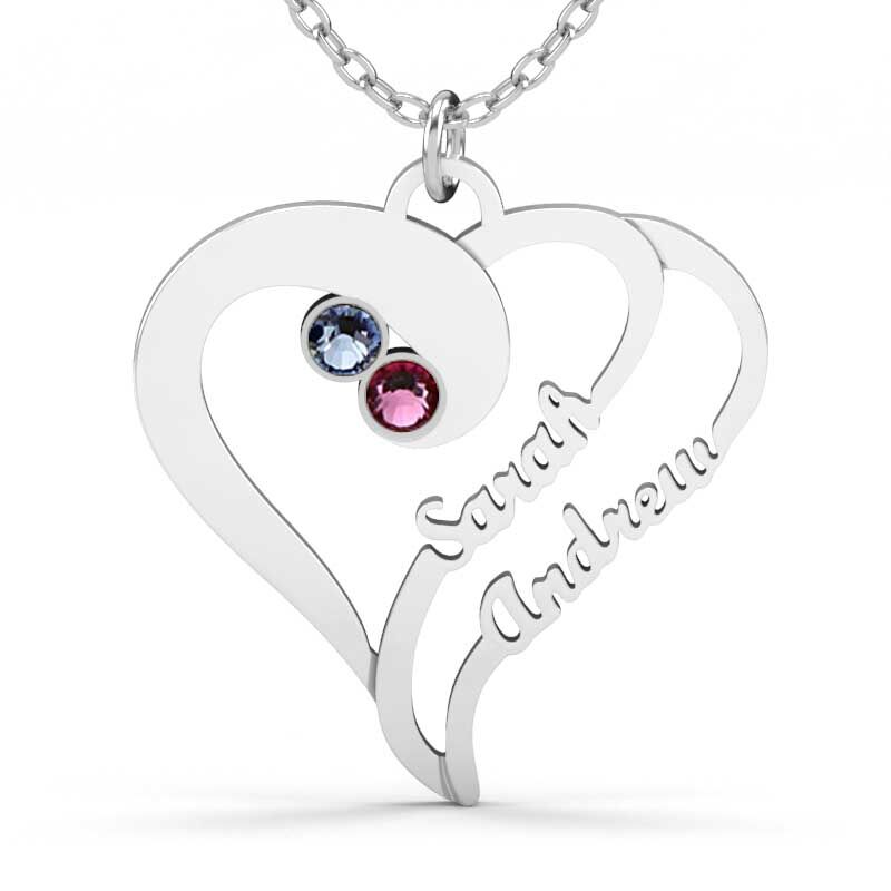 Jeulia Double Heart Family Necklace With Birthstones Sterling Silver