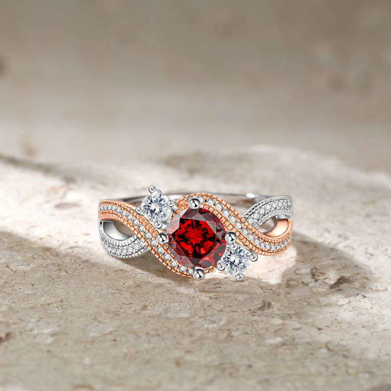 Jeulia Intertwined Three Stone Round Cut Sterling Silver Ring