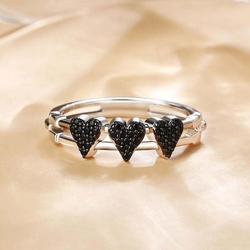 Jeulia "Heart Track" Black Heart Movable Ring Sterling Silver