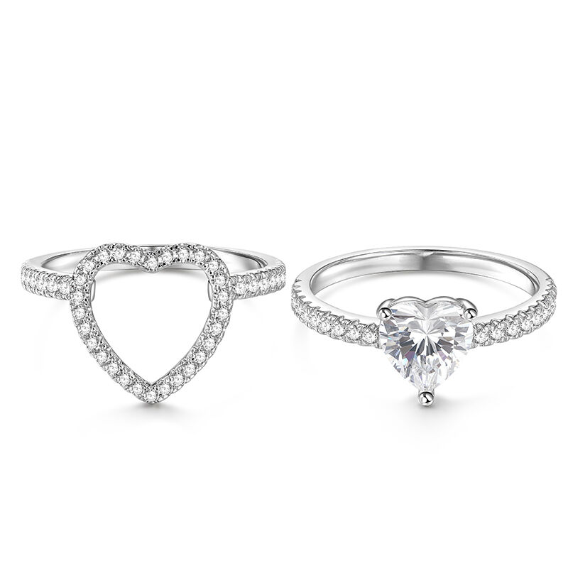 Jeulia "In Your Heart" Heart Cut Sterling Silver Ring Set