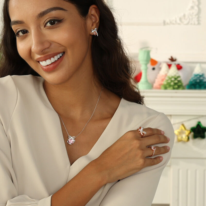 Jeulia Orecchini Carini con Pietra Morganite Sintetica e Nodo di Fiocco in Argento Sterling