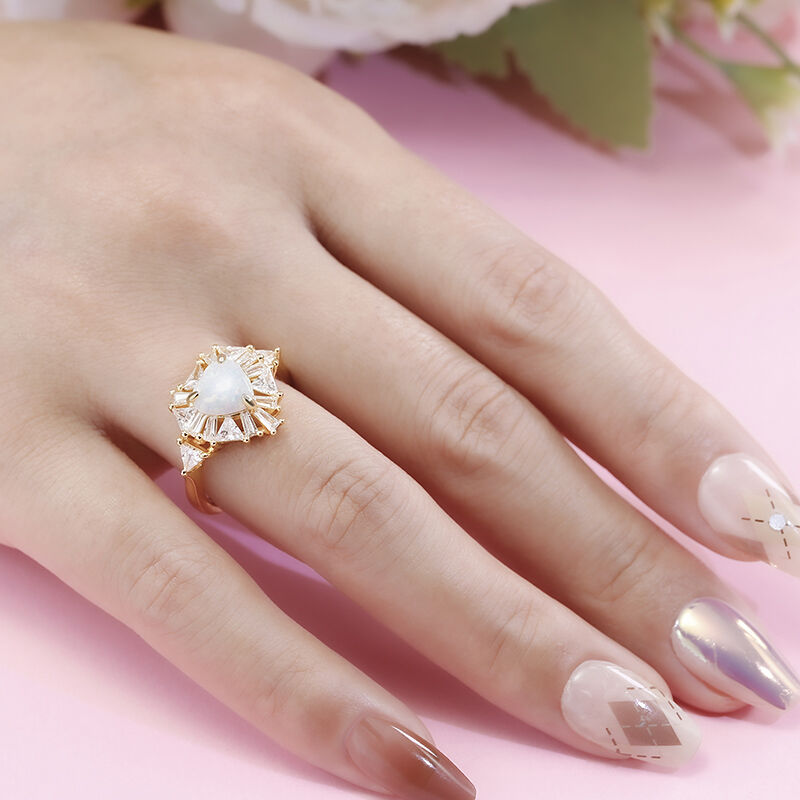 Jeulia  Anillo de compromiso de plata de ley con ópalo forma de corazón