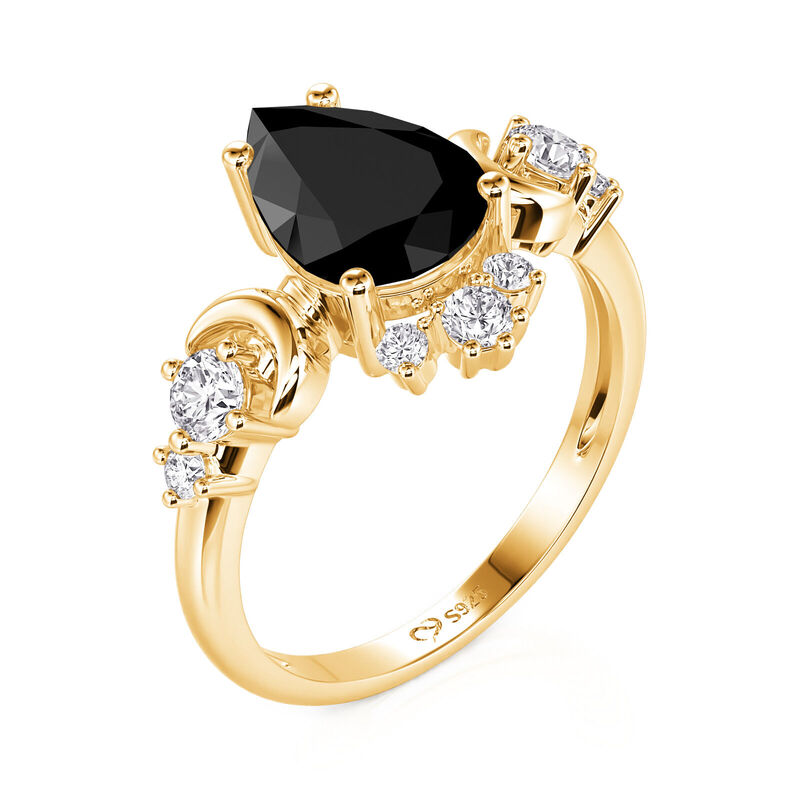 Jeulia Luna Astra Pear Cut Black Ring Sterling Silver