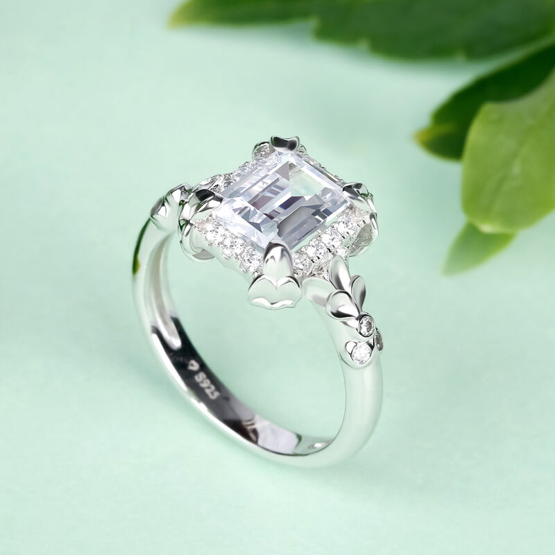 Jeulia Flower Emerald Cut Sterling Silver Ring