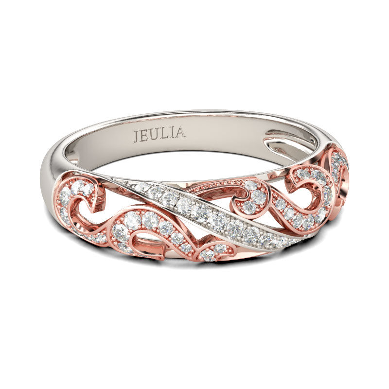 Jeulia Two Tone Scrollwork Sterling Silver Women's Band
