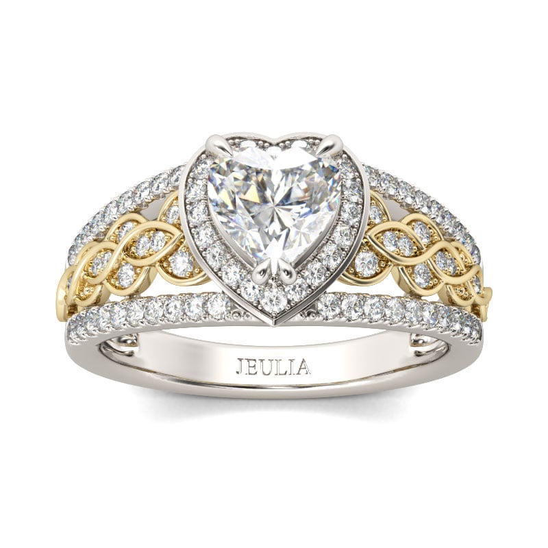 Jeulia Two Tone Halo Heart Cut Sterling Silver Ring