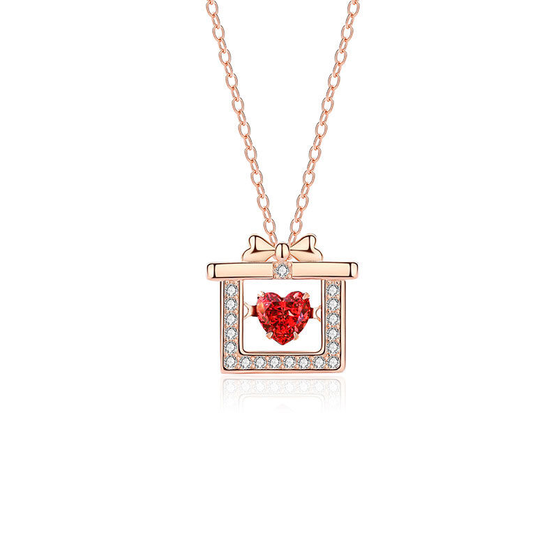 Jeulia Gift of Love Gift-box-shaped Sterling Silver Necklace
