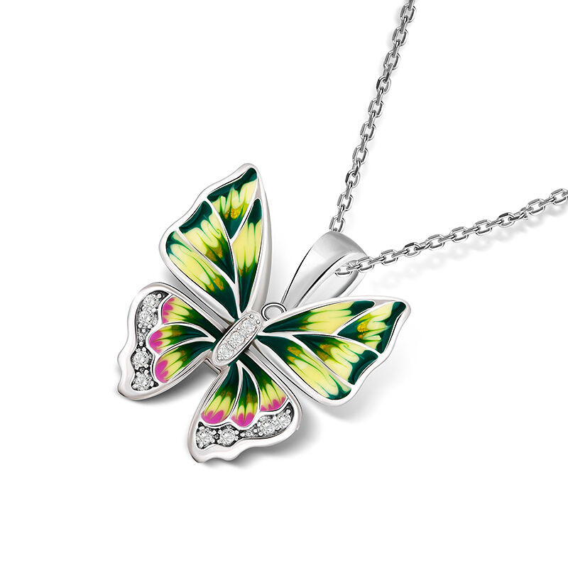Jeulia "Mystical Butterfly" Enamel Sterling Silver Necklace