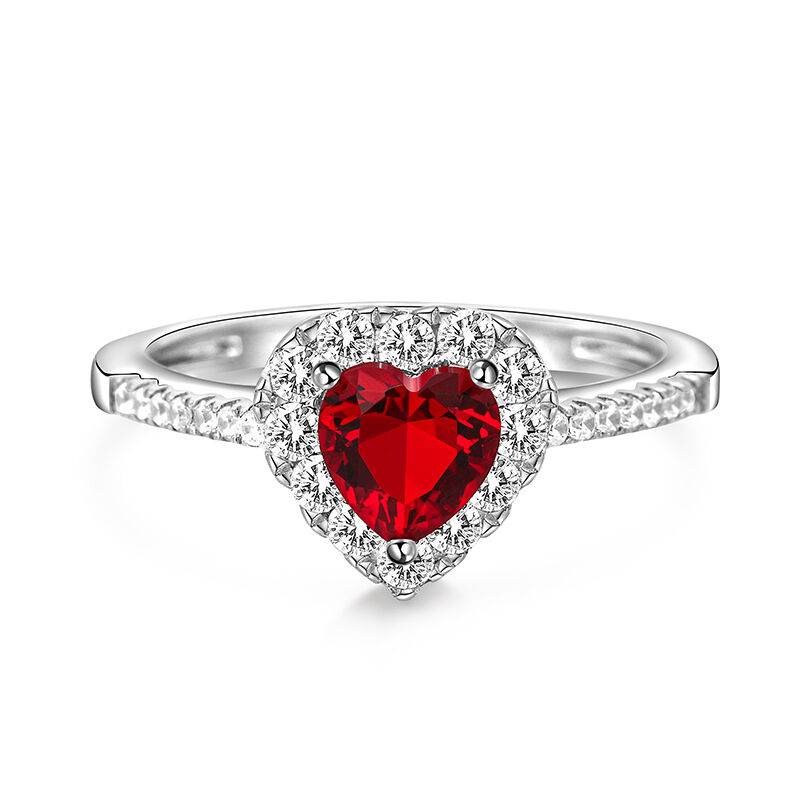 Jeulia Srebrny pierścionek zaręczynowy z czerwonym sercem