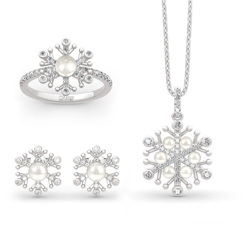 Jeulia Sneeuwvlok Gekweekte Parel Sterling Zilveren Sieraden Set