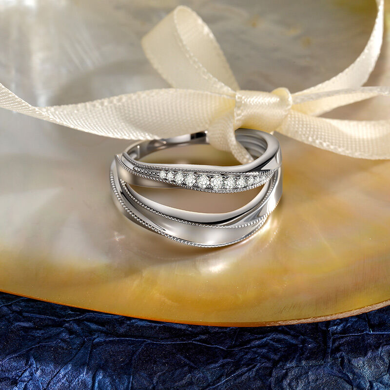 Jeulia Classic Wave Couple's Ring Sterling Silver