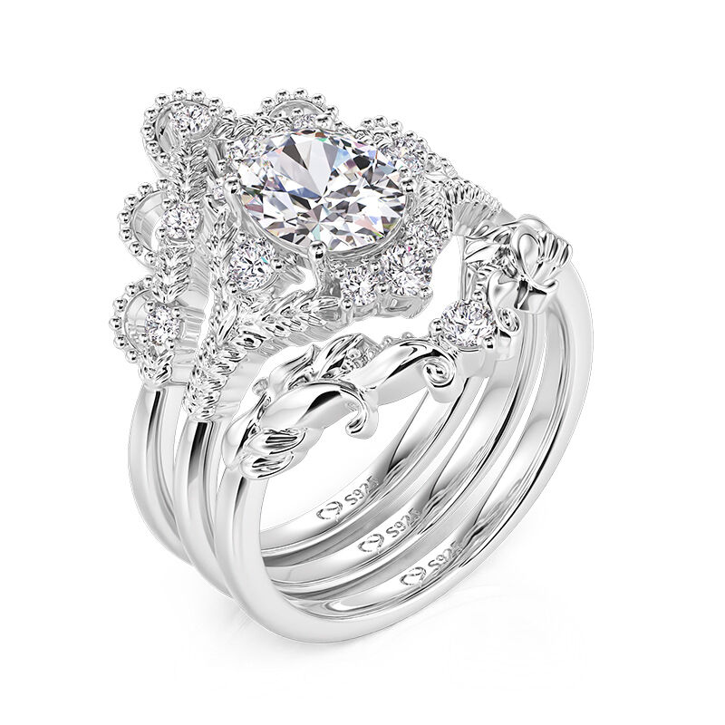 Jeulia Vintage Vine Oval Cut Bridal Ring Set Sterling Silver