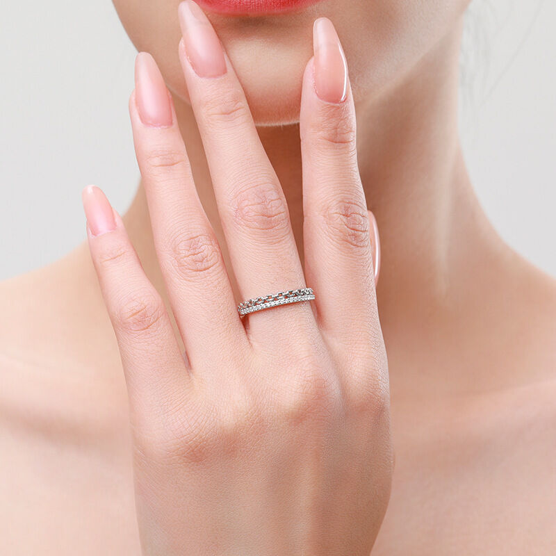 Jeulia Bague Femme Double Rangée Chaîne Argent Sterling