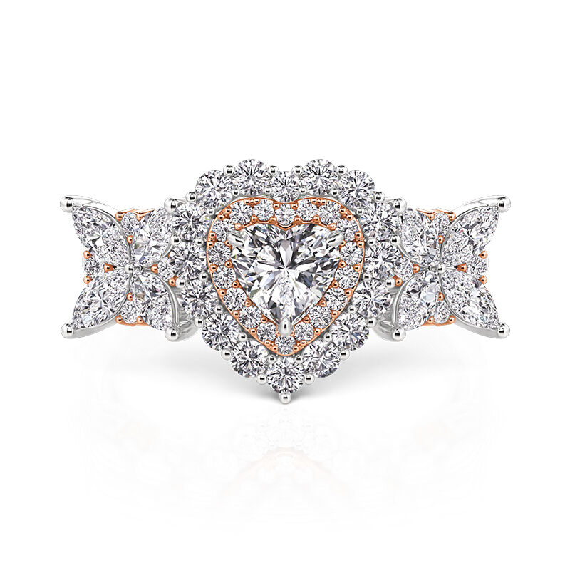 Jeulia Double Halo Two Tone Heart Wedding Ring