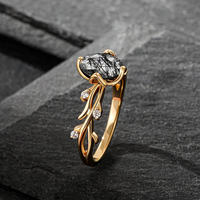 Jeulia Oval Black Rutilated Quartz Engagement Ring
