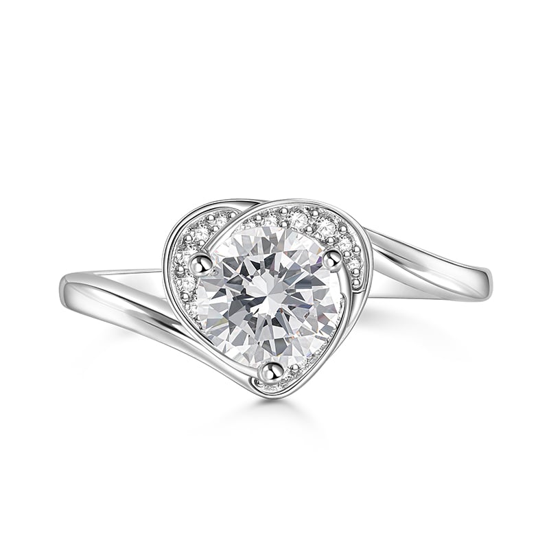 Jeulia Curly Heart Engagement Ring Bypass Round Cut Sterling Silver