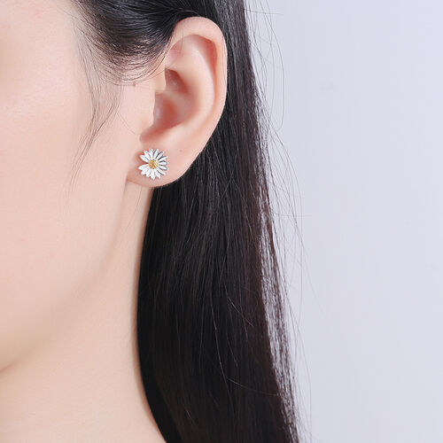 Jeulia Daisy & Bee Sterling Silver Asymmetrical Earrings