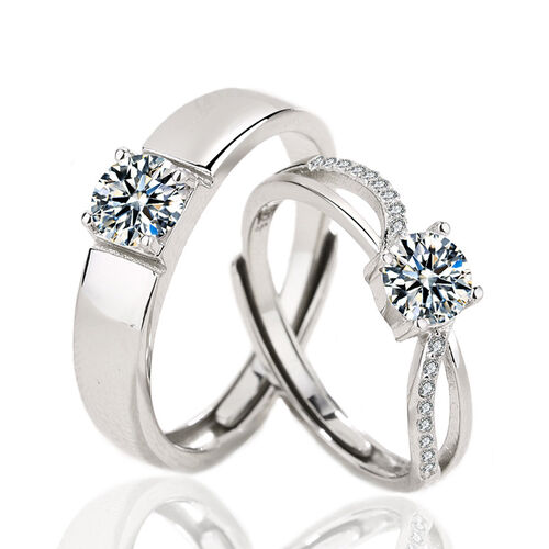 Jeulia "Eternal Love" Round Cut Sterling Silver Adjustable Couple Rings