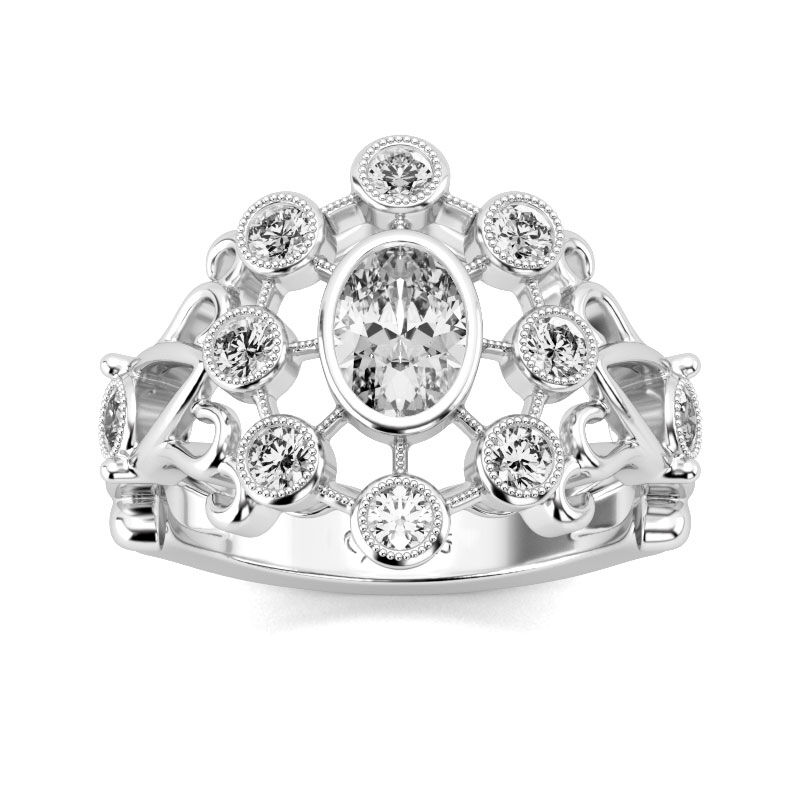 Jeulia Milgrain Lace Design Oval Cut Sterling Silver Ring