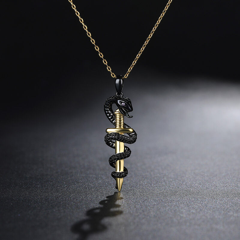 Jeulia "Never Give Up" Mamba and Dagger Sterling Silver Memorial Necklace