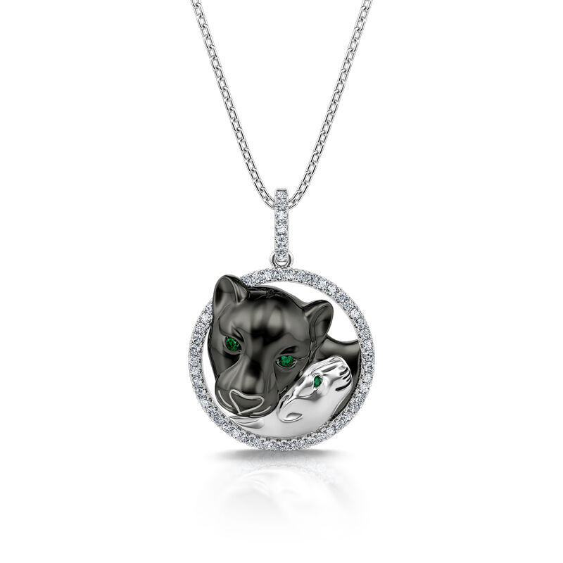 Jeulia "Huddle with You" Mom and Baby Panther Sterling Silver Necklace