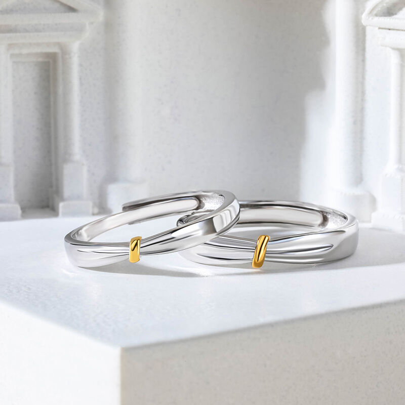 Jeulia "Lover Knot" Two Tone Adjustable Sterling Silver Couple Rings