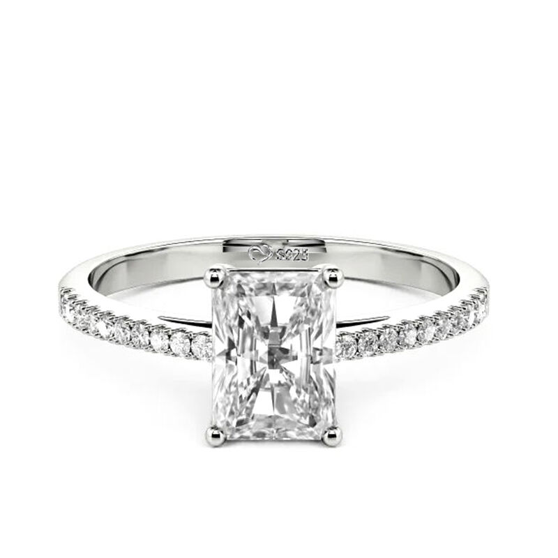 Jeulia Emerald Cut Sterling Silver Engagement Ring