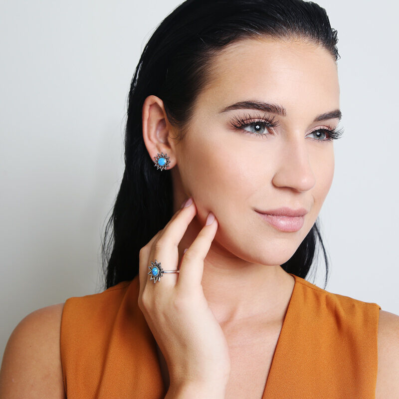 Jeulia Sunflower Opal Stud Earrings