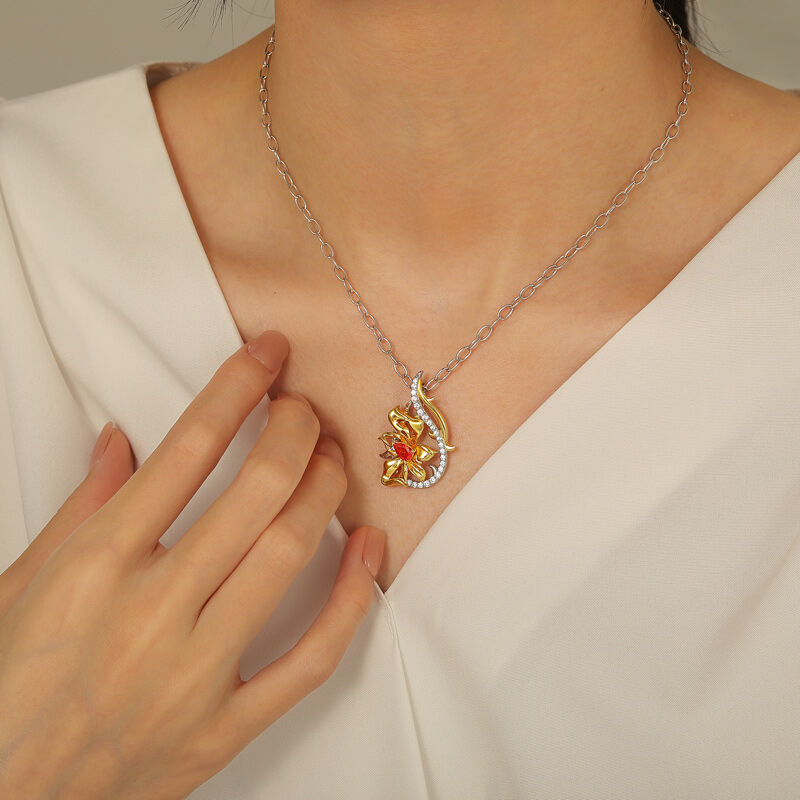 Jeulia x Leyla "Floral of Thorns" Tvåfärgad Twist Blomma Mode Halsband i Sterling Silver