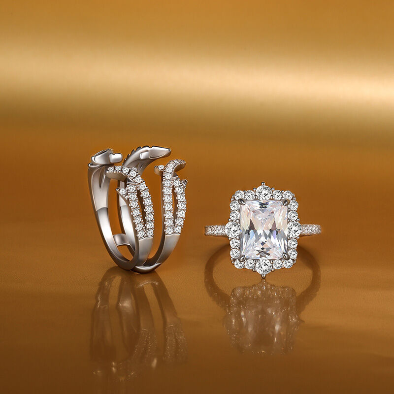 Jeulia Set di Anelli con Corona Spinata e Alone Decorativo