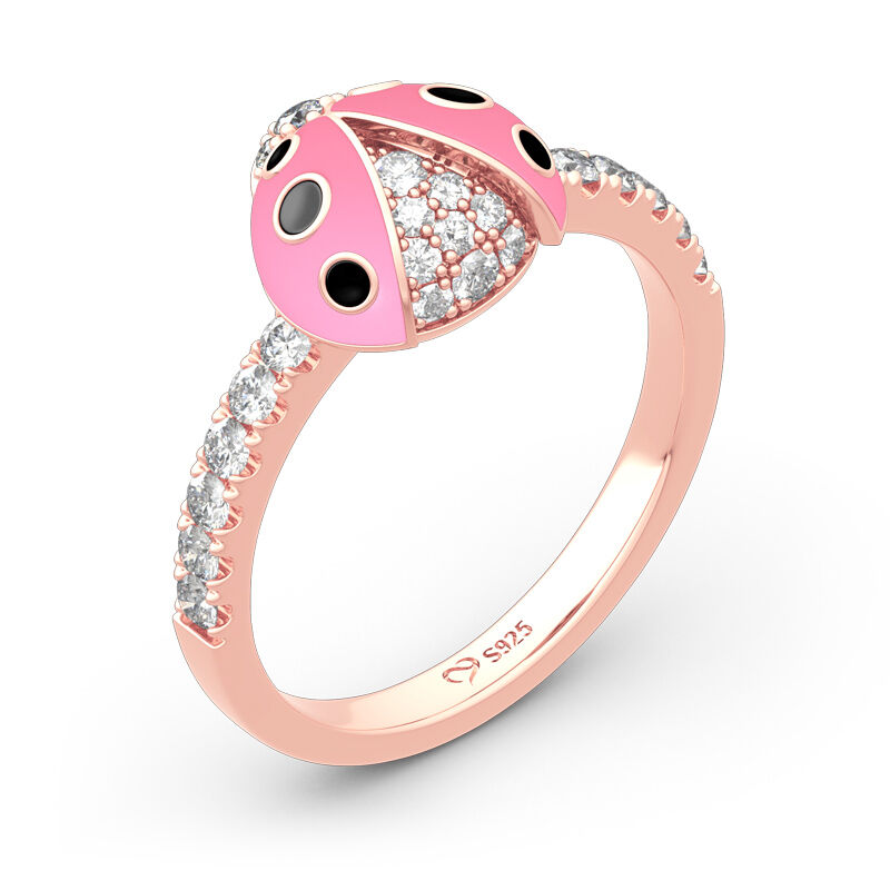Jeulia Lucky Pink Ladybug Sterling Silver Ring