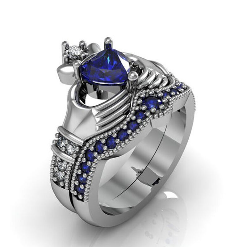 Jeulia Claddagh Heart Cut Sterling Silver Ring