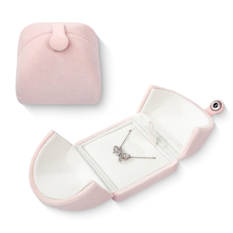 Jeulia Pink Small Pendant Necklace Box Velvet Double Opening
