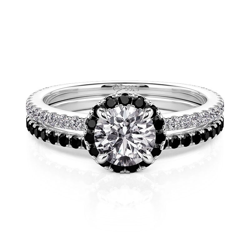 Jeulia Halo Round Engagement Ring Set With Black Accents