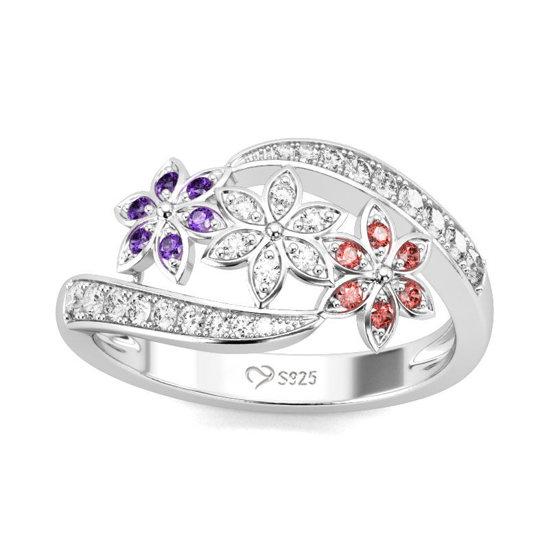 Jeulia Floral Round Cut Sterling Silver Ring