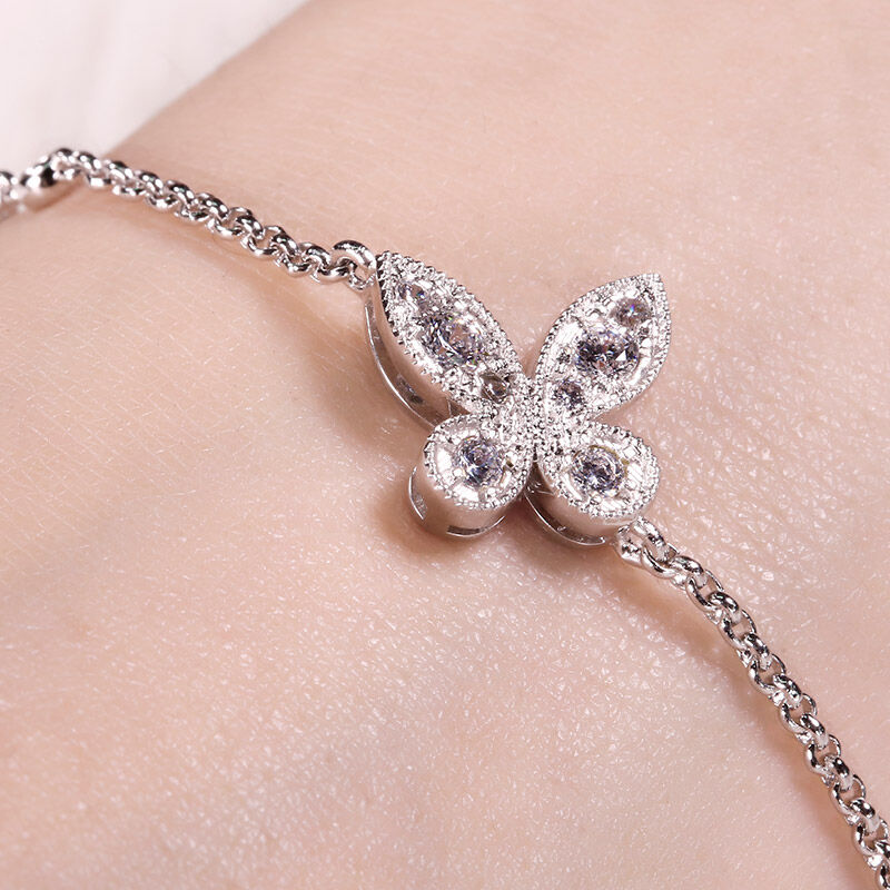 Jeulia Butterfly Round Cut Sterling Silver Bracelet